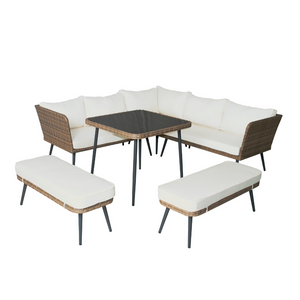 Muebles de jardín marrón y beige Baracoa con fondo blanco concept u