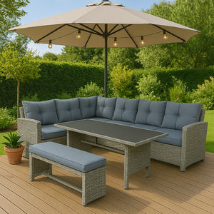 Muebles de jardín de 8 plazas sofá esquinero gris y gris Moorea ambiente concept u