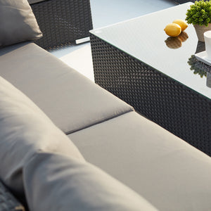Muebles modulares de jardín de 8 plazas en negro y gris con cojines Salento concept u