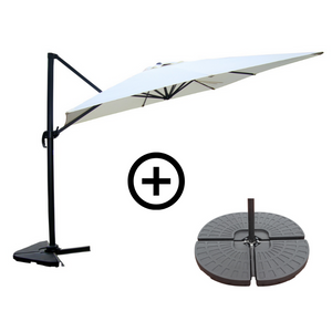 Paquete de sombrillas y losas color crudo palatino y fondo blanco concept u