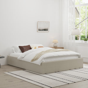 Cama con almacenaje 160 x 200 cm de terciopelo acanalado beige AUSTIN