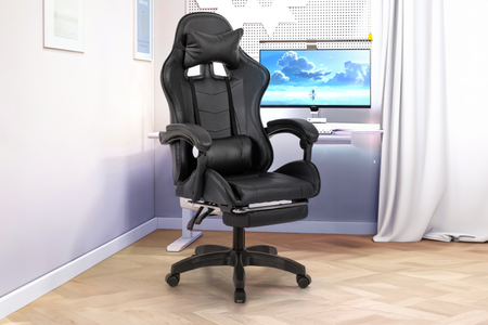 Silla de juego masajeadora negro Ultim con reposapiés concept u