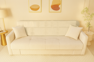 Sofá cama Adare de 3 plazas en terciopelo acanalado beige con almacenaje formato rectangular concept u