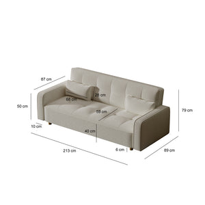 Sofá cama de 3 plazas en tejido de rizo blanco Copenhague dimensiones concept u