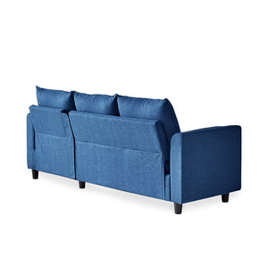 Sofá de 3 plazas azul marino, terciopelo tapizado en tela Coventry fondo blanco y respaldo concept u