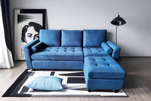 Sofá de 3 plazas en terciopelo azul marino con ambiente Coventry concept u