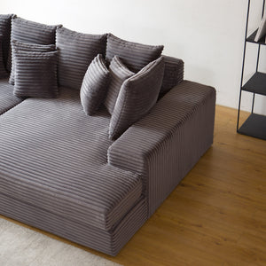 Sofá de pana gris Cardiff con reposabrazos con zoom concept u