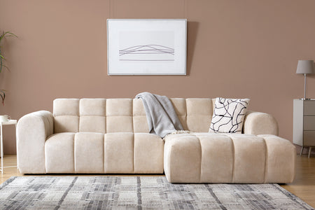 Sofá esquinero de 3 plazas en terciopelo beige nube ambiente Salford concept u