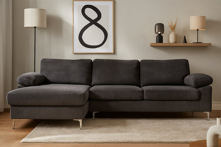 Sofá esquinero de 4 plazas en pana ambiente Galway gris antracita concept u