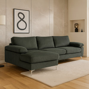 Sofá esquinero de 4 plazas pana verde Galway 3 cuartos concept u