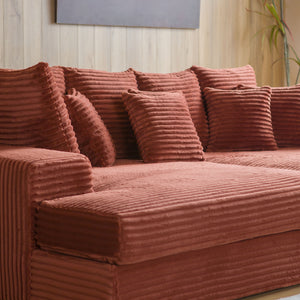 Sofá grande Cardiff de pana color terracota con asiento zoom concept u