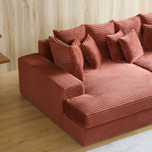 Sofá grande Cardiff de pana color terracota con zoom lateral concept u