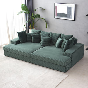 Sofá grande de pana verde cardif vista superior tres cuartos concept u