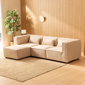 Sofá modular de 3 plazas con bouclette bouclé - beige completo y modular de 3 cuartos concept u