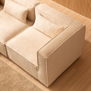 Sofá modular de 3 plazas con bouclette bouclé -  beige y ángulo de zoom concept u