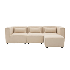 Sofá modular de 3 plazas con bouclette bouclé - beige y packshot frente concept u