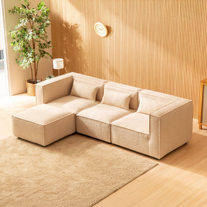 Sofá modular de 3 plazas con bouclette bouclé - beige y parte superior completa concept u