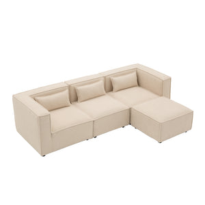 Sofá modular de 3 plazas con bouclette bouclé - beige y parte superior modular Packshot concept u