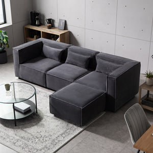Sofá modular de 3 plazas de pana - gris antracita con parte superior modular concept u