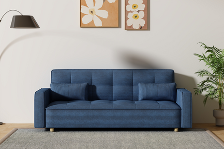 Sofá cama de 3 plazas en pana azul
