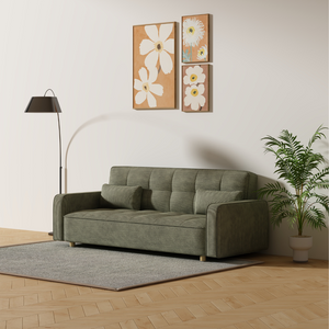 Sofá cama en pana verde de 3 plazas 