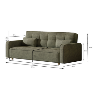 Sofa convertible escandinavo en pana verde - dimensiones