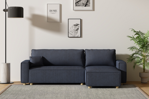 sofa esquinero en pana azul convertible cosy