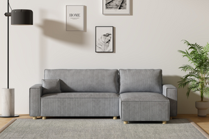 sofa esquinero en pana convertible gris claro cosy