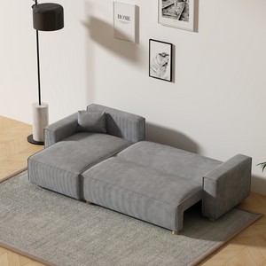 sofa esquinero en pana gris claro convertible cosy