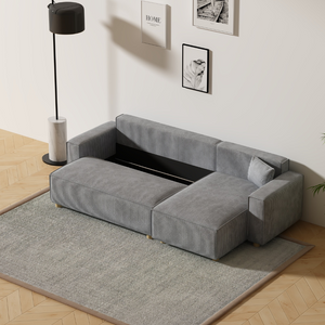 sofa esquinero convertible en pana gris claro cosy