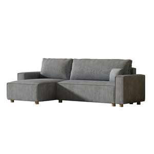 sofa en pana gris claro esquinero convertible cosy - fondo blanco 1