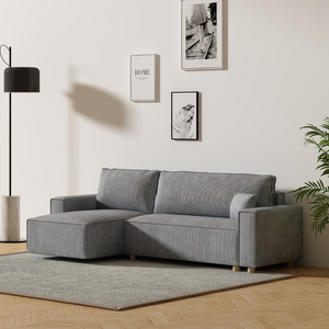 sofa en pana gris claro esquinero convertible cosy