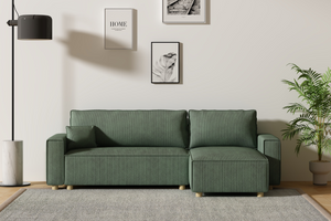 sofa en pana verde esquinero convertible cosy 