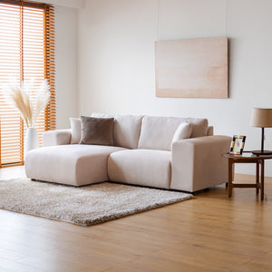 Sofá esquinero de 3 plazas terciopelo acanalado beige Aberdeen 3 cuartos concept u