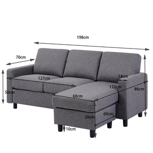 Sofá modular con puf gris y dimensiones