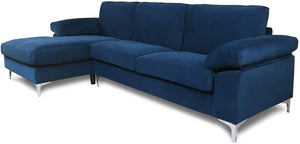 sofá esquinero de terciopelo azul