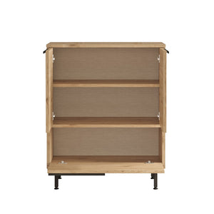Zapatero de entrada de 3 puertas de madera y caña abierto concept u