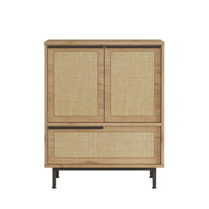 Zapatero de entrada de 3 puertas de madera y caña con acabado ABA y acabado en packshot concept u