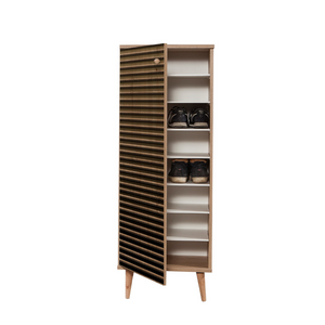 Zapatero de madera Loya con fondo blanco y mueble abierto concept u