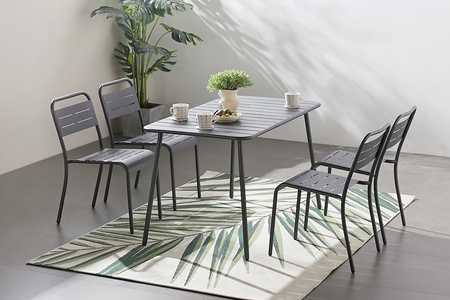 Conjunto de comedor de jardín para 4 a 6 personas en acero Bérgame gris oscuro