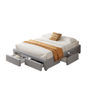 Cajones de cama moderno gris sacramento blanco fondo 3 cuartos cajones abiertos concept u