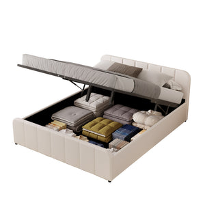 Cama con arcón de almacenamiento 140x190cm en terciopelo beige Tampa packshot del arcón