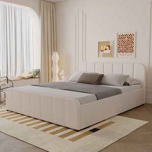 Cama con arcón de almacenamiento 160x200cm en terciopelo beige Tampa vista de 3/4