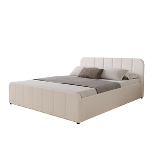 Cama con arcón de almacenamiento 160x200cm en terciopelo beige Tampa packshot vista de 3/4