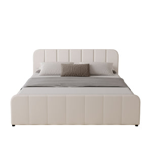 Cama con arcón de almacenamiento 160x200cm en terciopelo beige Tampa packshot vista frontal