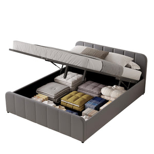 Cama con arcón de almacenamiento 140x190cm en terciopelo gris Tampa packshot del arcón