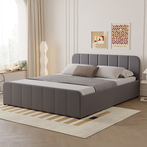 Cama con arcón de almacenamiento 160x200cm en terciopelo gris Tampa vista de 3/4
