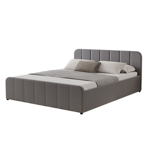 Cama con arcón de almacenamiento 160x200cm en terciopelo gris Tampa packshot vista de 3/4