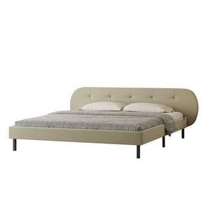Cama capitonada 140x190 cm beige con cabecero y somier Tulsa packshot vista en 3/4