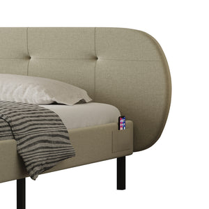 Cama capitonada 140x190 cm beige con cabecero y somier Tulsa packshot zoom cabecero y bolsillo teléfono